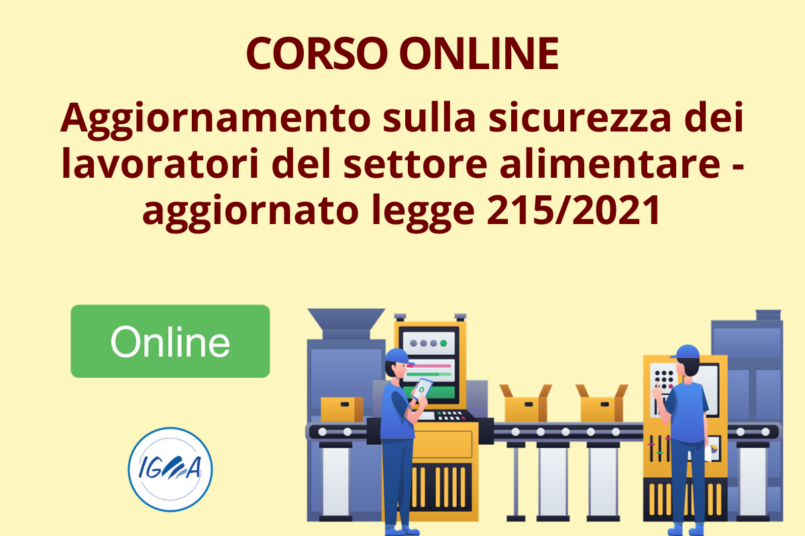 Corso Aggiornamento Sicurezza Settore Alimentare - Legge 215/2021