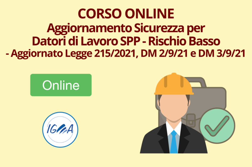 Corso Online Aggiornamento Sicurezza Datori Lavoro SPP - Rischio Basso